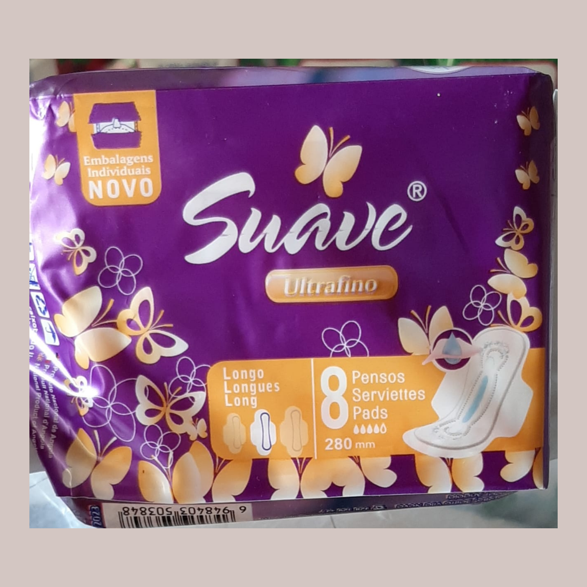 PENSO HIGIÉNICO SUAVE PLUS LONGO C/ ABAS 8 PCS